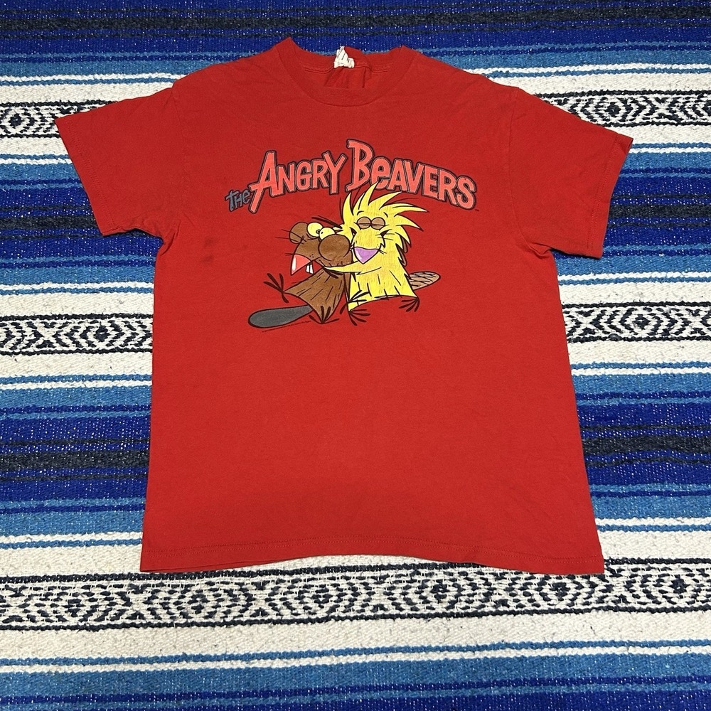 Vintage Nickelodeon The Angry Beavers Men's Shirt Size Medium Red Cartoon Shirt